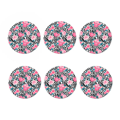 Black White Zebra Floral Pattern Print Coaster Set