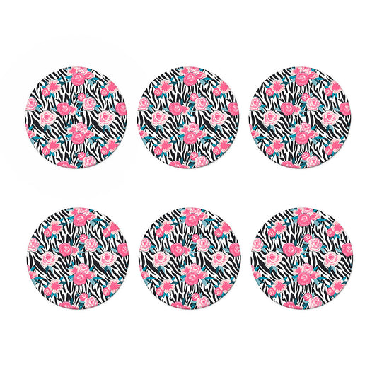 Black White Zebra Floral Pattern Print Coaster Set