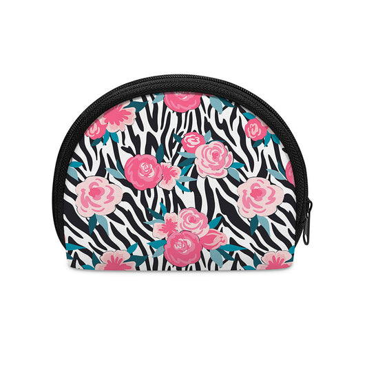 Black White Zebra Floral Pattern Print Coin Purse