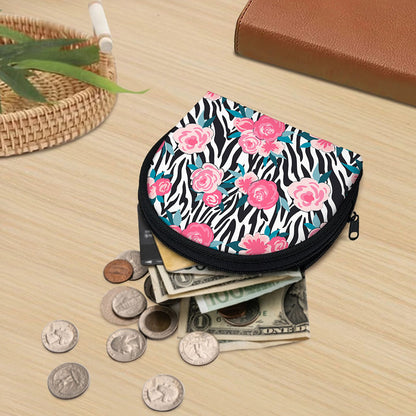 Black White Zebra Floral Pattern Print Coin Purse