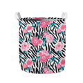 Black White Zebra Floral Pattern Print Collapsible Laundry Basket