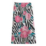 Black White Zebra Floral Pattern Print Cotton Front Slit Maxi Skirt