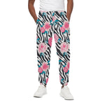 Black White Zebra Floral Pattern Print Cotton Pants