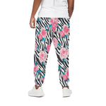 Black White Zebra Floral Pattern Print Cotton Pants