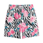 Black White Zebra Floral Pattern Print Cotton Shorts