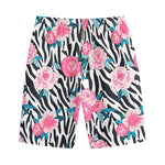 Black White Zebra Floral Pattern Print Cotton Shorts