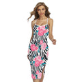 Black White Zebra Floral Pattern Print Cross Back Cami Dress