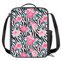 Black White Zebra Floral Pattern Print Crossbody Lunch Bag