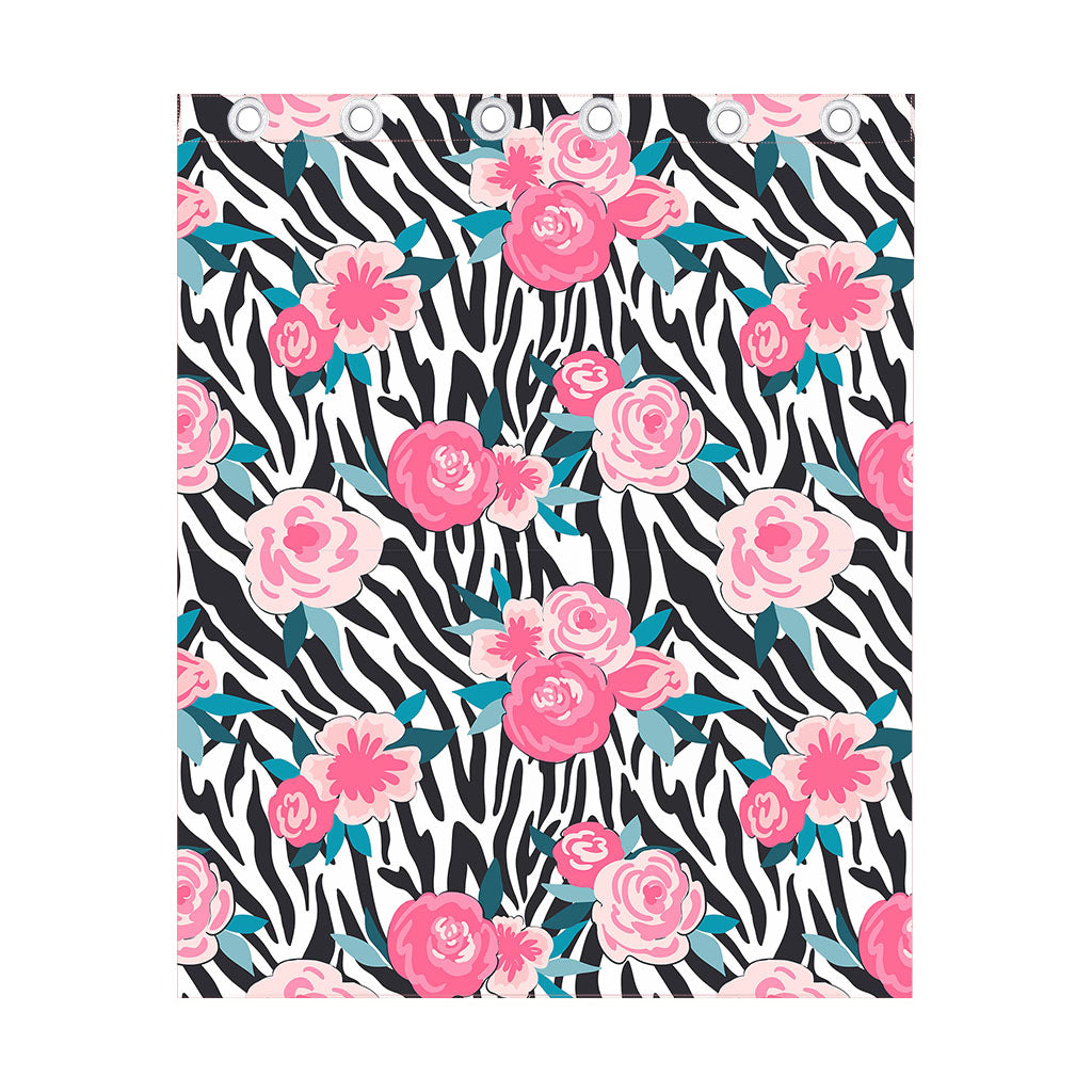 Black White Zebra Floral Pattern Print Curtain
