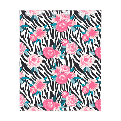 Black White Zebra Floral Pattern Print Curtain