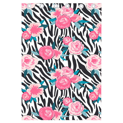 Black White Zebra Floral Pattern Print Curtain