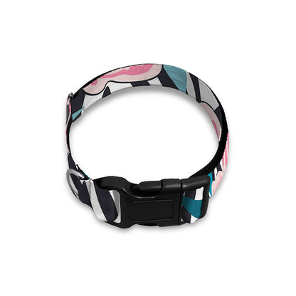 Black White Zebra Floral Pattern Print Dog Collar