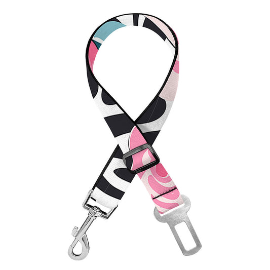 Black White Zebra Floral Pattern Print Dog Seat Belt