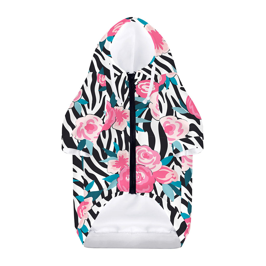 Black White Zebra Floral Pattern Print Dog Zip Up Hoodie