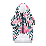 Black White Zebra Floral Pattern Print Dog Zip Up Hoodie
