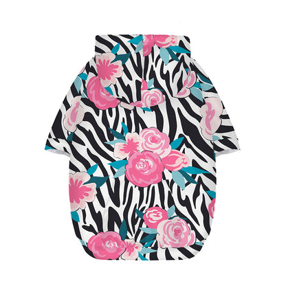 Black White Zebra Floral Pattern Print Dog Zip Up Hoodie