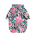Black White Zebra Floral Pattern Print Dog Zip Up Hoodie