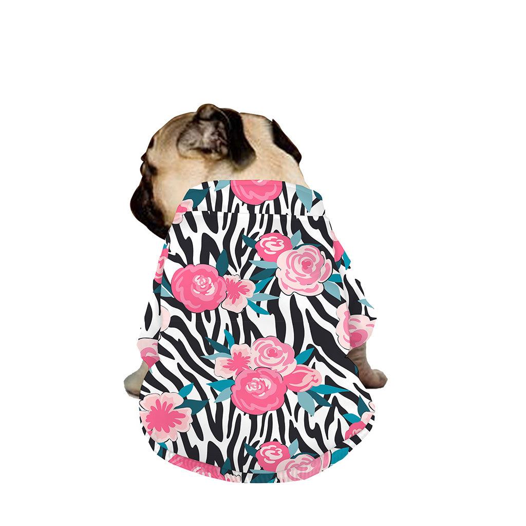 Black White Zebra Floral Pattern Print Dog Zip Up Jacket
