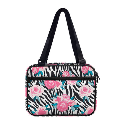 Black White Zebra Floral Pattern Print Double Strap Bible Bag