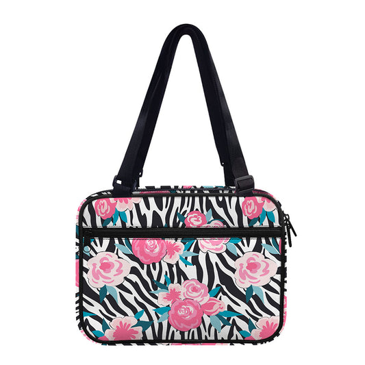 Black White Zebra Floral Pattern Print Double Strap Bible Bag