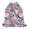 Black White Zebra Floral Pattern Print Drawstring Bag
