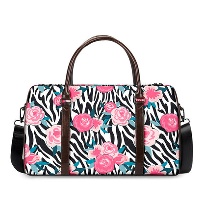 Black White Zebra Floral Pattern Print Duffle Bag