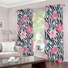 Black White Zebra Floral Pattern Print Extra Wide Grommet Curtains