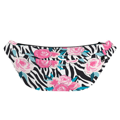 Black White Zebra Floral Pattern Print Fanny Pack