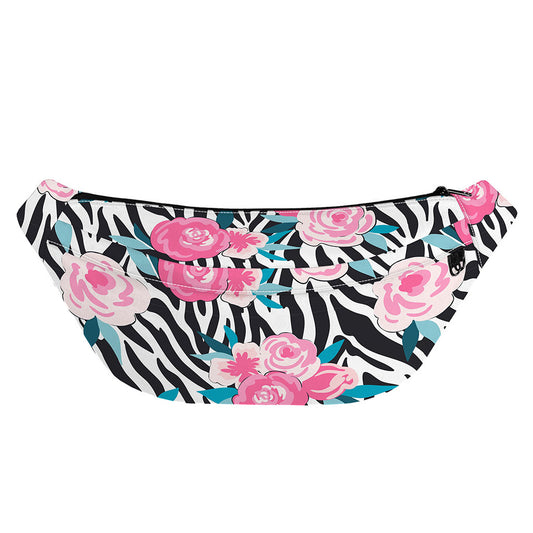 Black White Zebra Floral Pattern Print Fanny Pack