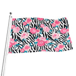 Black White Zebra Floral Pattern Print Flag