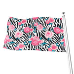 Black White Zebra Floral Pattern Print Flag