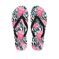 Black White Zebra Floral Pattern Print Flip Flops