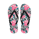 Black White Zebra Floral Pattern Print Flip Flops