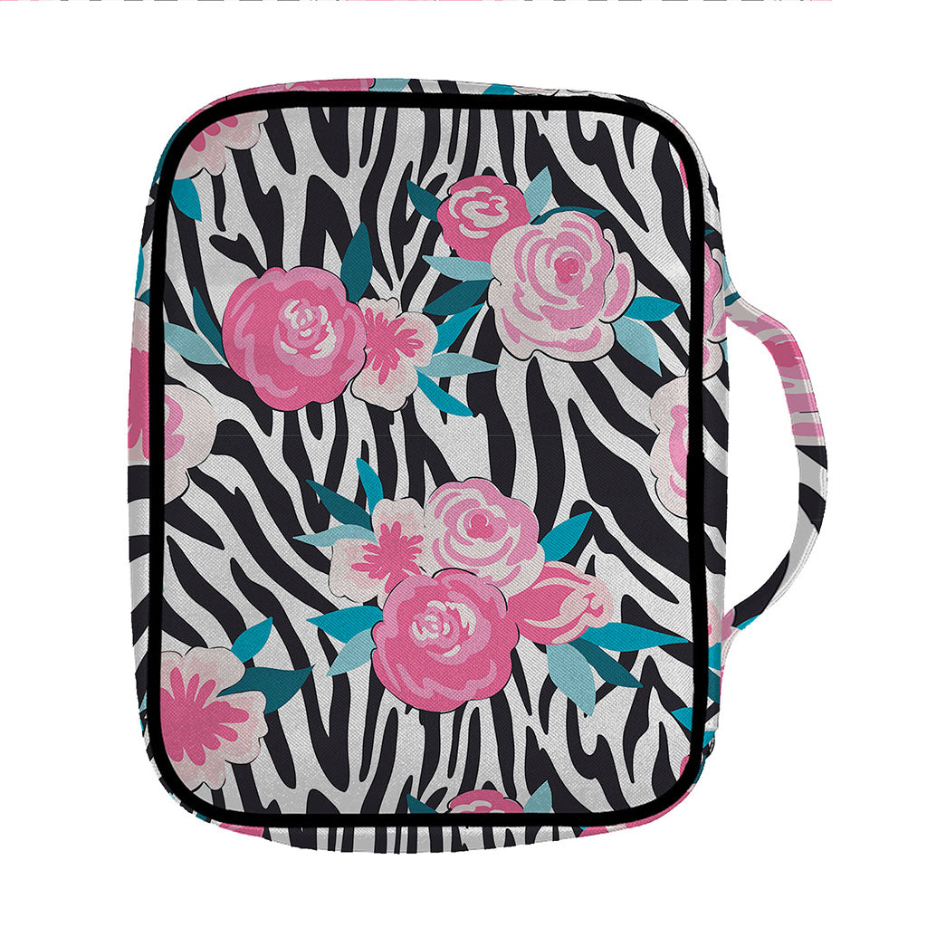 Black White Zebra Floral Pattern Print Front Pocket Bible Bag