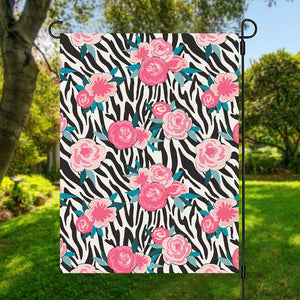 Black White Zebra Floral Pattern Print Garden Flag