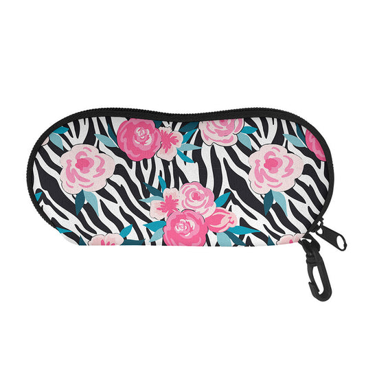 Black White Zebra Floral Pattern Print Glasses Case