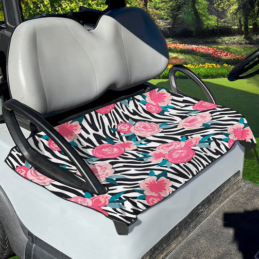 Black White Zebra Floral Pattern Print Golf Cart Seat Cover