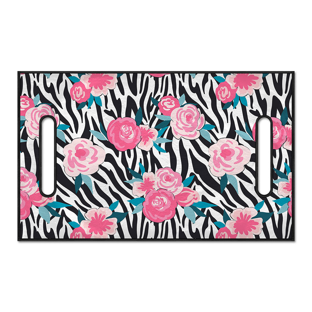 Black White Zebra Floral Pattern Print Golf Cart Seat Cover