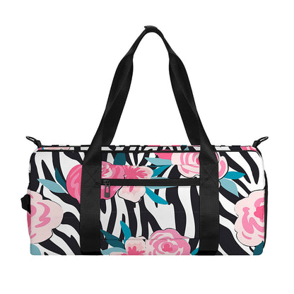 Black White Zebra Floral Pattern Print Gym Bag