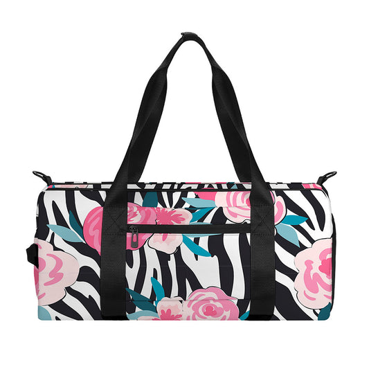 Black White Zebra Floral Pattern Print Gym Bag