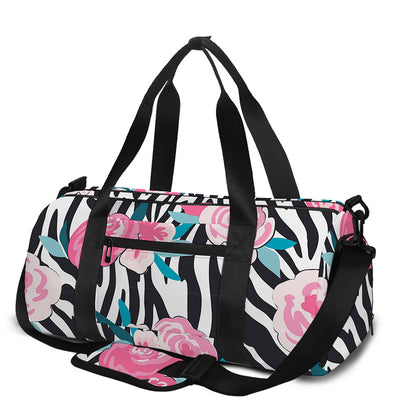 Black White Zebra Floral Pattern Print Gym Bag
