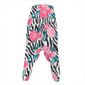 Black White Zebra Floral Pattern Print Hammer Pants