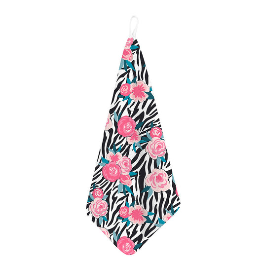 Black White Zebra Floral Pattern Print Hand Towel