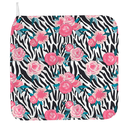 Black White Zebra Floral Pattern Print Hand Towel