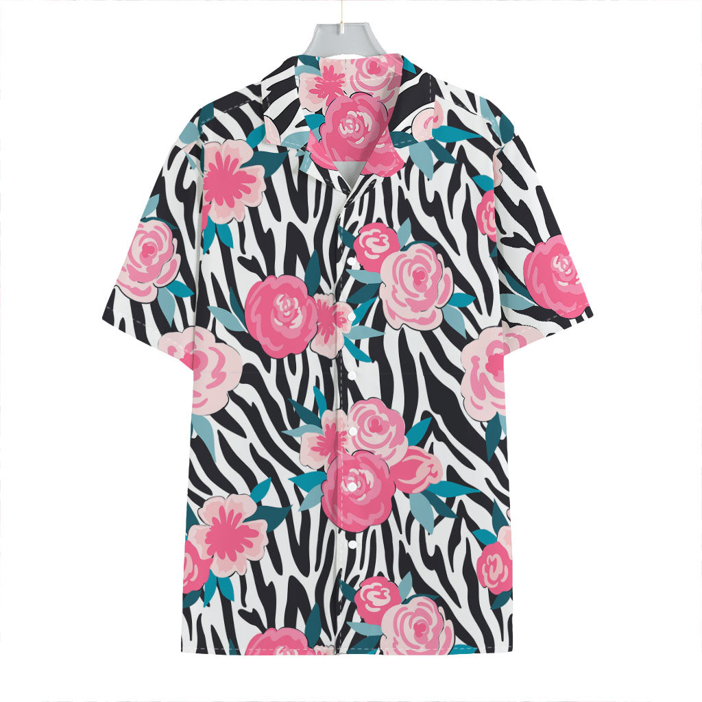 Black White Zebra Floral Pattern Print Hawaiian Shirt