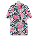 Black White Zebra Floral Pattern Print Hawaiian Shirt