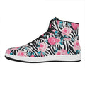 Black White Zebra Floral Pattern Print High Top Leather Sneakers