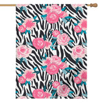 Black White Zebra Floral Pattern Print House Flag