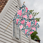 Black White Zebra Floral Pattern Print House Flag