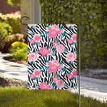 Black White Zebra Floral Pattern Print House Flag